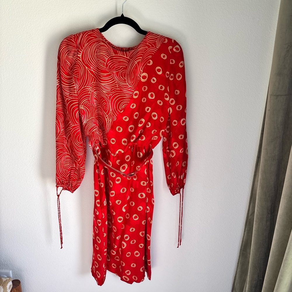 Vintage Raul Blanco Asymmetrical Red and White 100% Silk Dress size 8